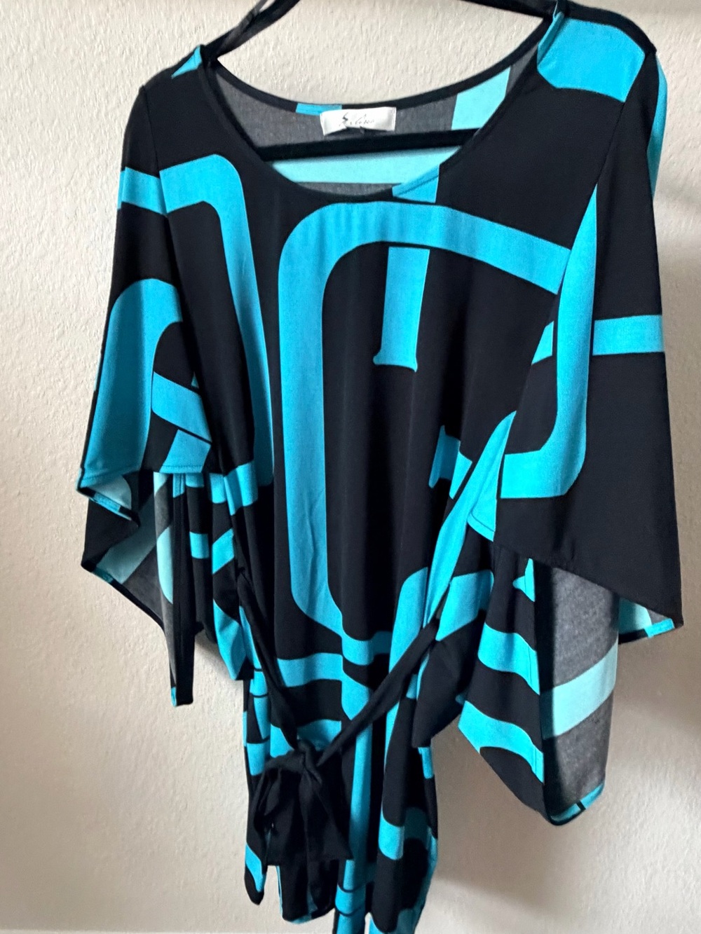 S. Line Black & Turquoise Geometric Tie-Waist Top